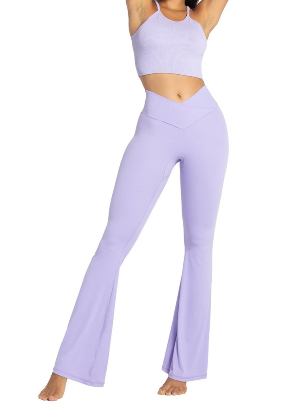 Sunzel V-Waist Lavender Flare Leggings for Women - Picture 2 of 7